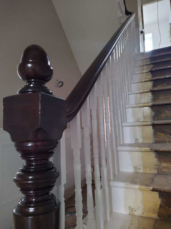 Handrail stained dark and french polished
